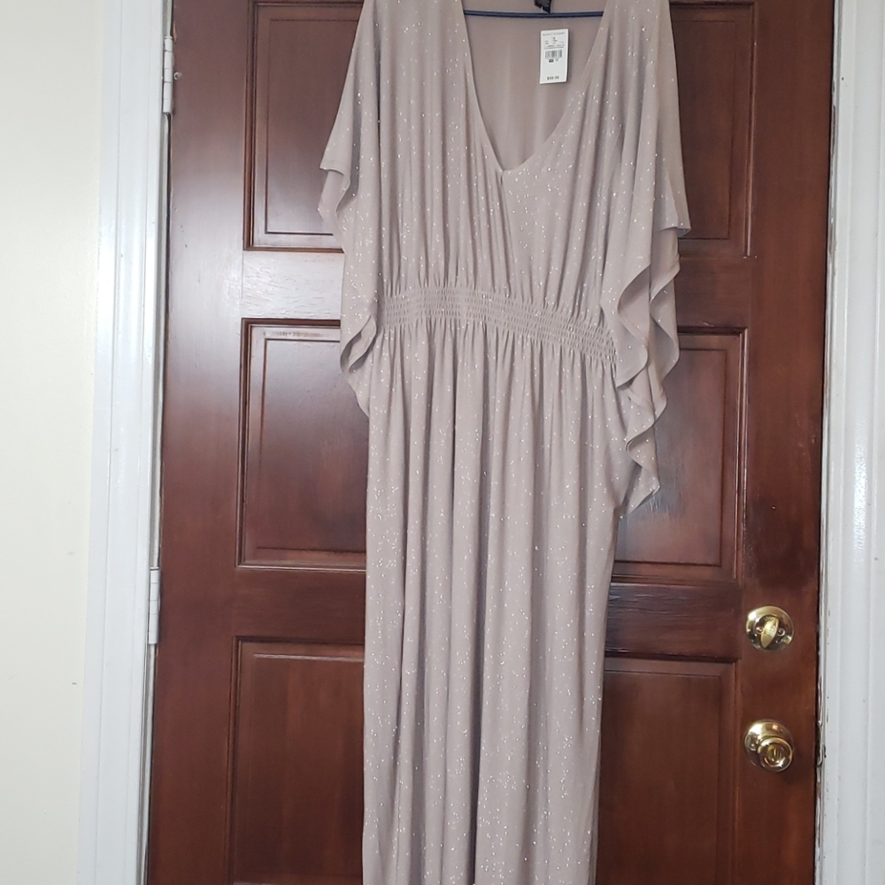 Sparkling tan dolman sleeved maxi dress